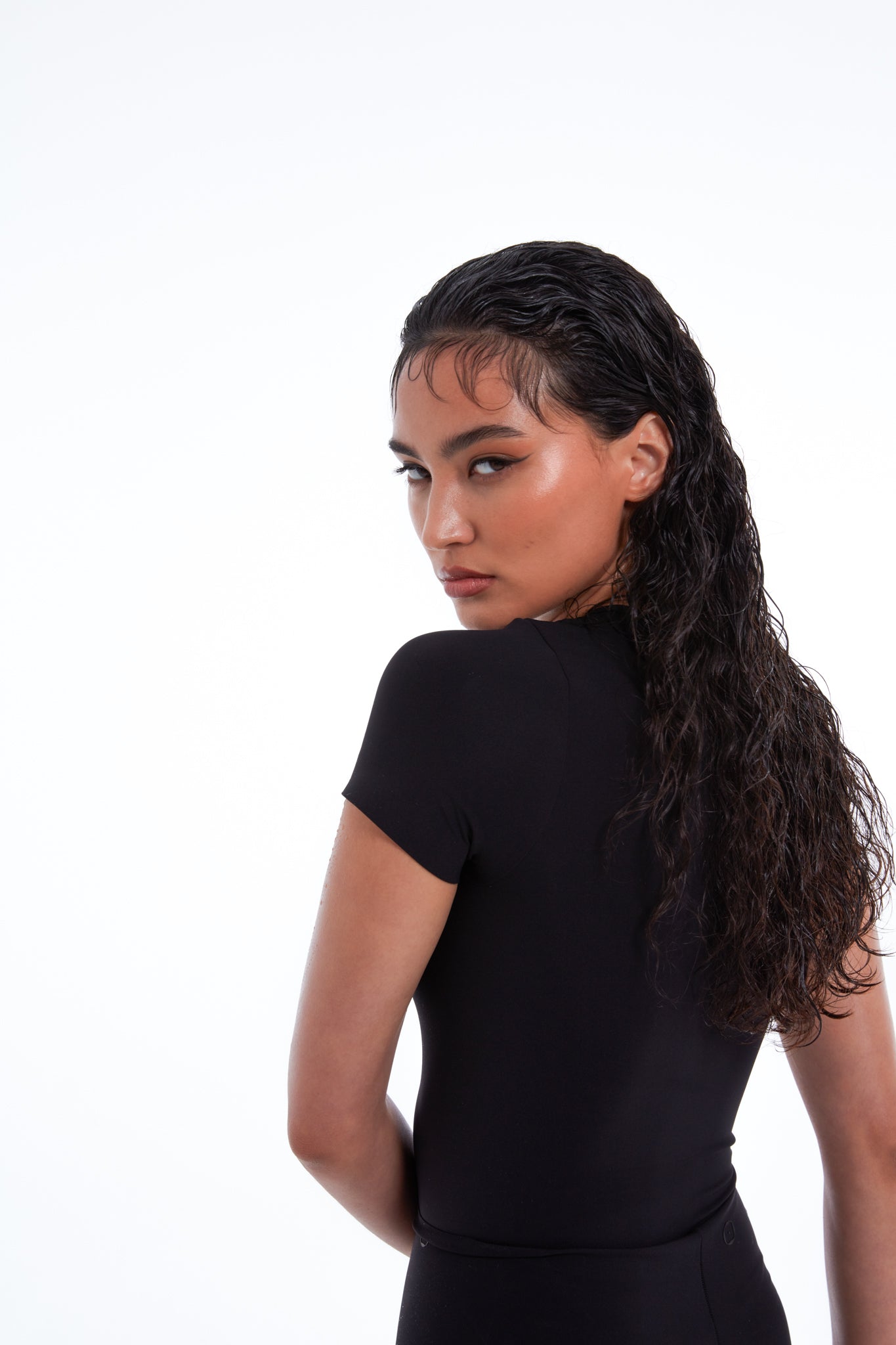 skin tight t shirt dress Short Sleeve Cinched Waist Underbust Seam Detail T-Shirt Dress In Black | EGO US